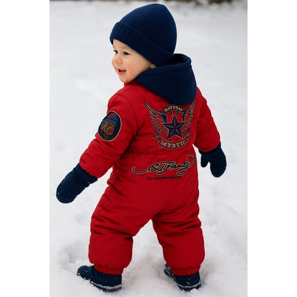 Vintage Ed Hardy Toddler Snowsuit 18–24M Red Embroidered Natural Mystic RARE - Picture 1 of 14